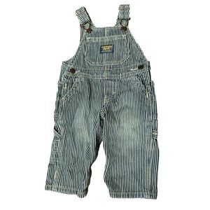 OSHKOSH b'gosh Blue Jean Striped Railroad Engineer Bib Overalls Boys 6 Months